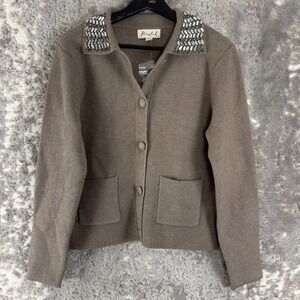 Marled Size S Rhinestone Embellished Collar Button Front Cardigan Brown LS